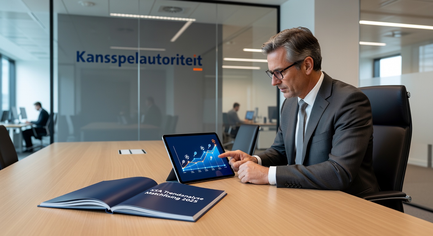 Grafiek met stijgende boetebedragen van KSA tegen illegale goksites, inclusief icoontjes voor IP-blokkades en crypto-waarschuwingen