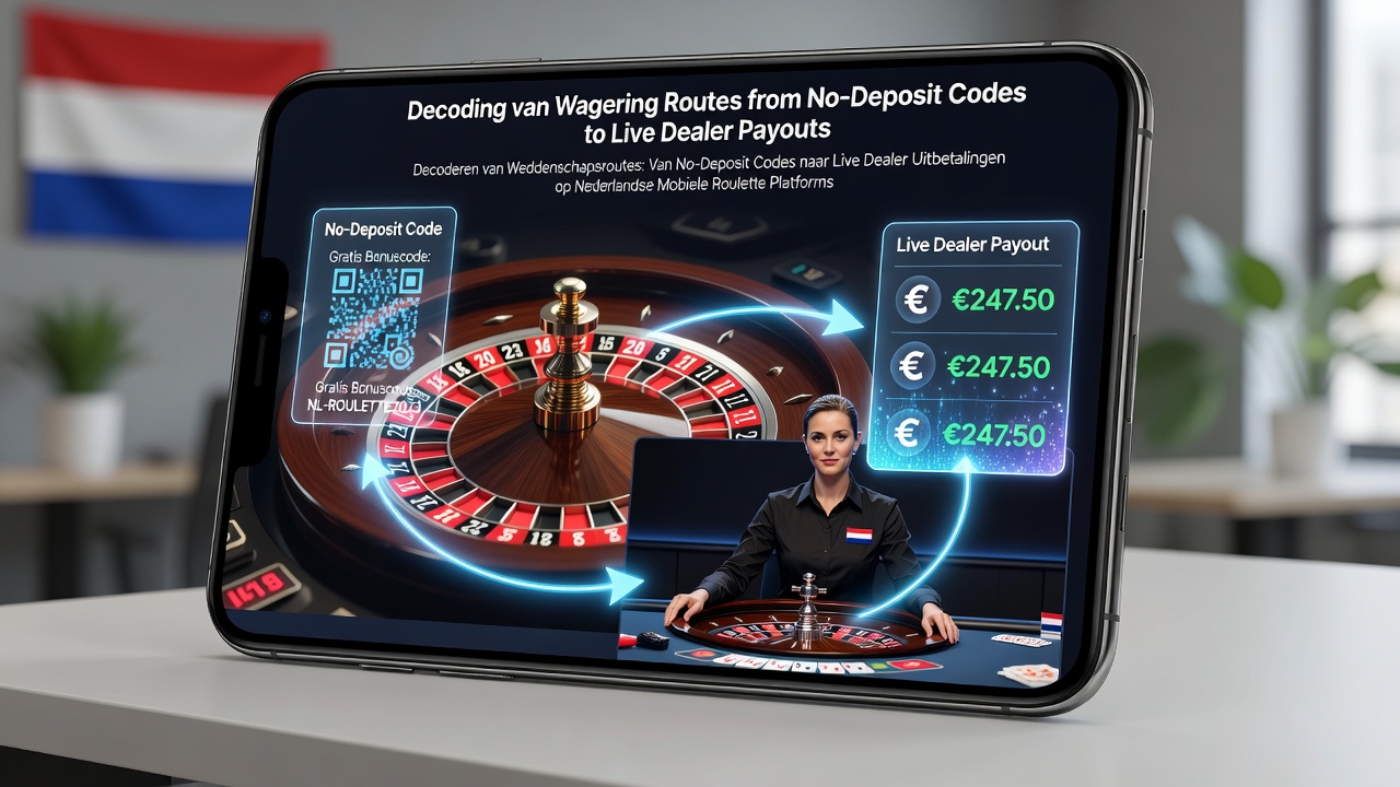 Mobiele roulette app met no-deposit codes en live dealer tafels op een smartphone scherm
