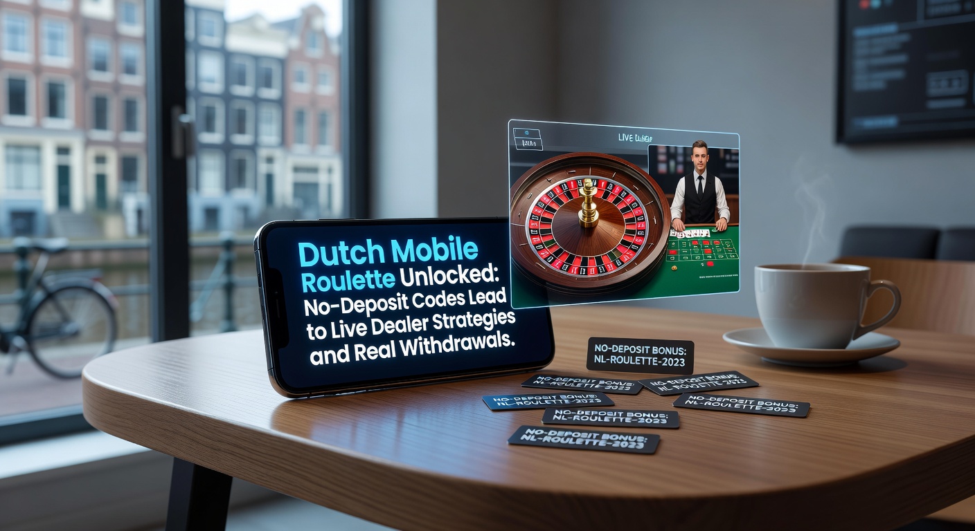 Smartphone met levendige mobiele roulette-app, no-deposit code zichtbaar op scherm