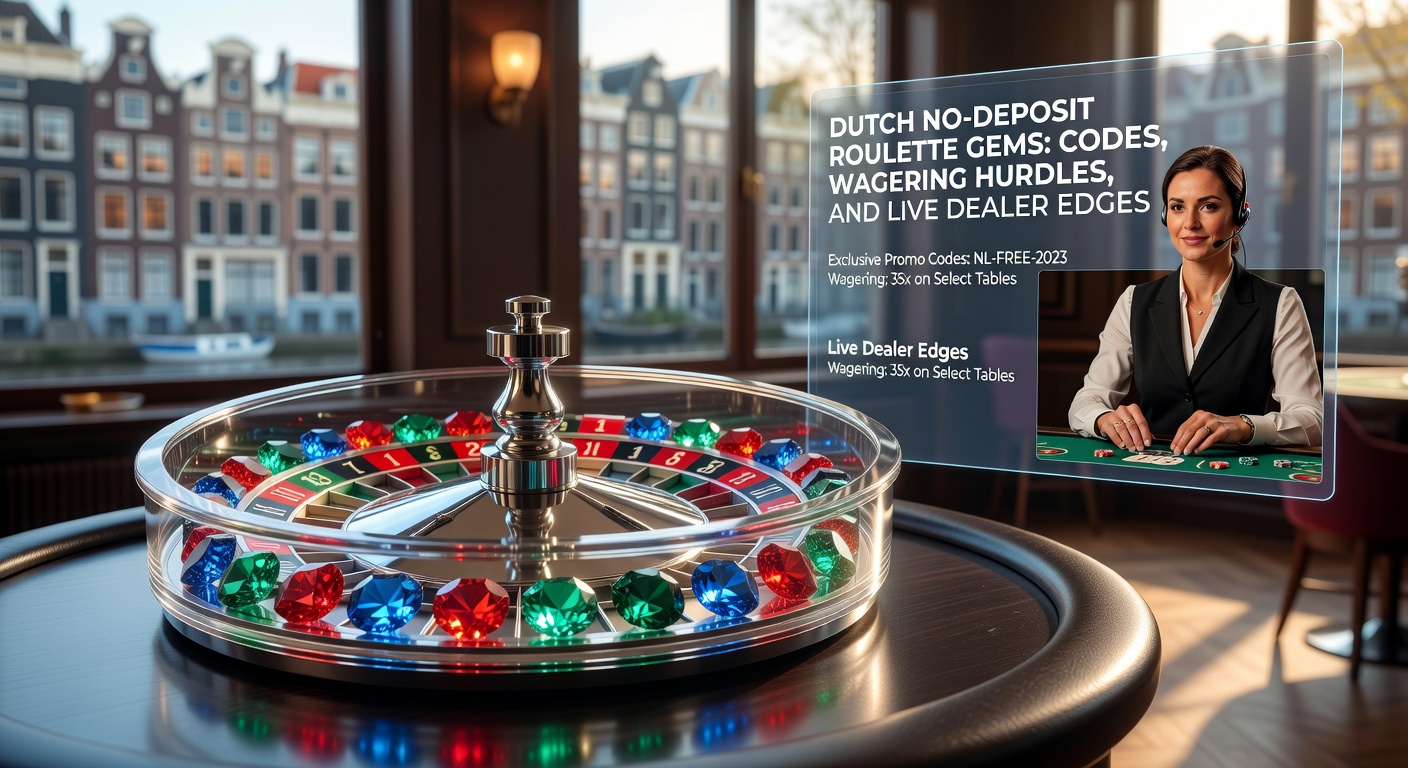 Spannende close-up van een roulettewiel met no-deposit bonus chips en promo codes op een Nederlands casino-scherm