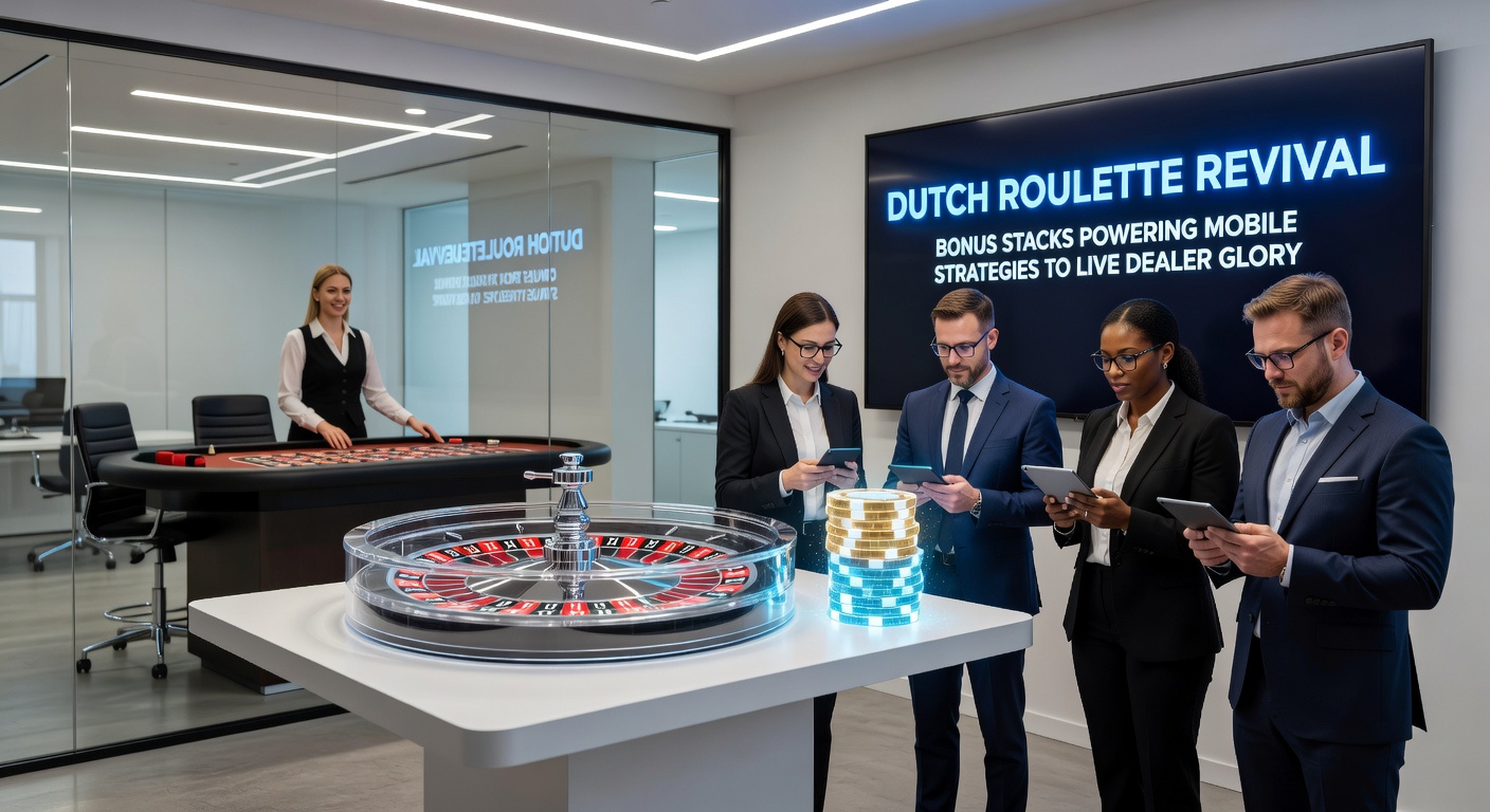 Live dealer aan roulette tafel met mobiele spelersinterfaces en bonusstapels zichtbaar op schermen, illustrerend de transitie in Nederlandse gokapps